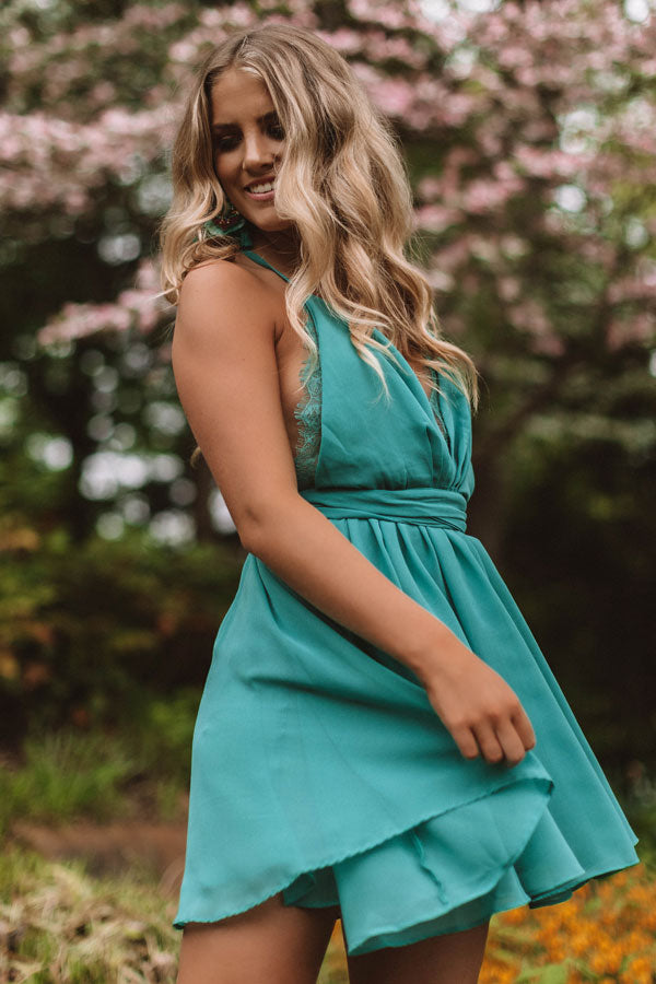Meant To Impress Lace Trim Dress In Jade Meant To Impress Lace Trim Dress In Jade