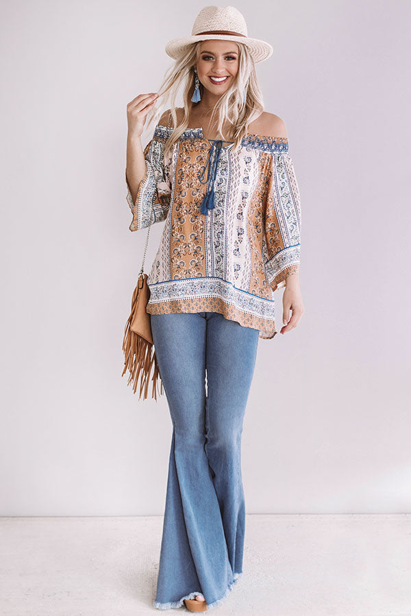 Getaway To Greece Shift Top in Camel