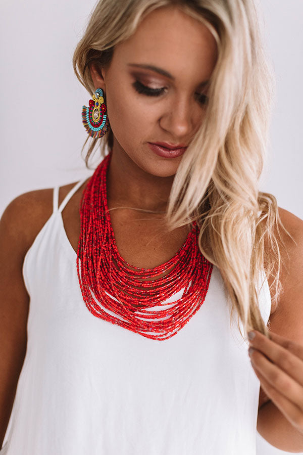 Sweet As Sugar Beaded Necklace in Scarlet