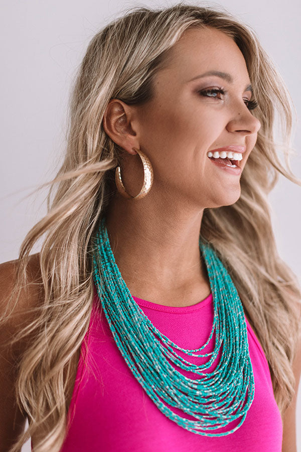 Sweet As Sugar Beaded Necklace in Turquoise