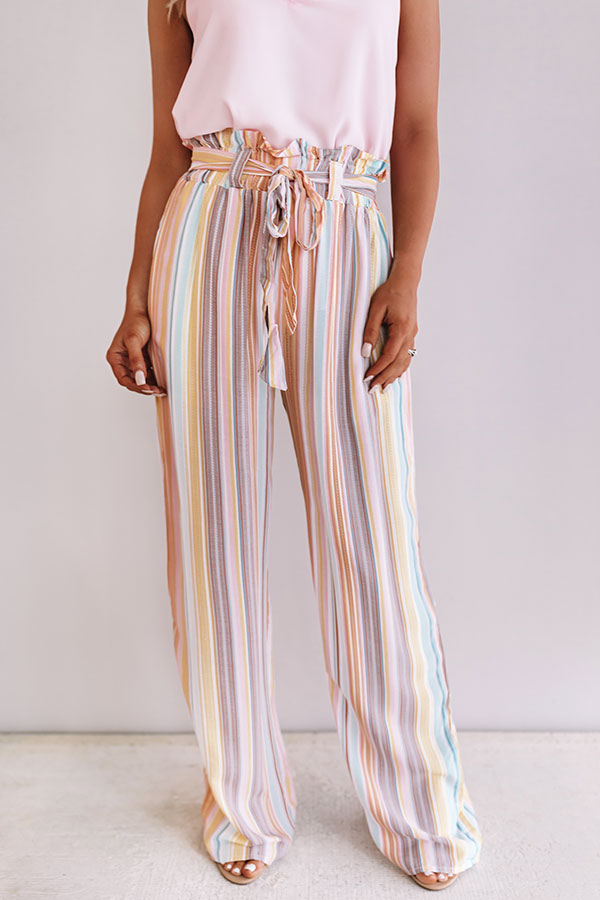 Sweet Skyline Views Stripe Pants in Peach