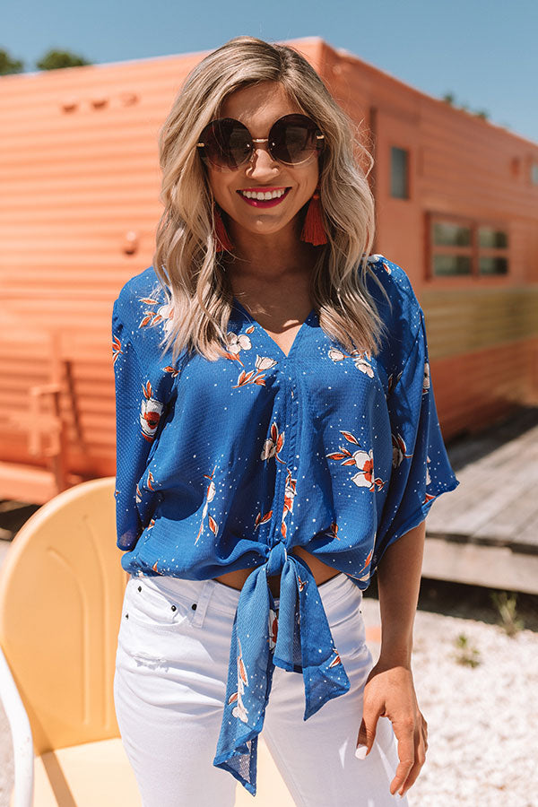 Cocktail Hour Floral Tie Top in Sapphire