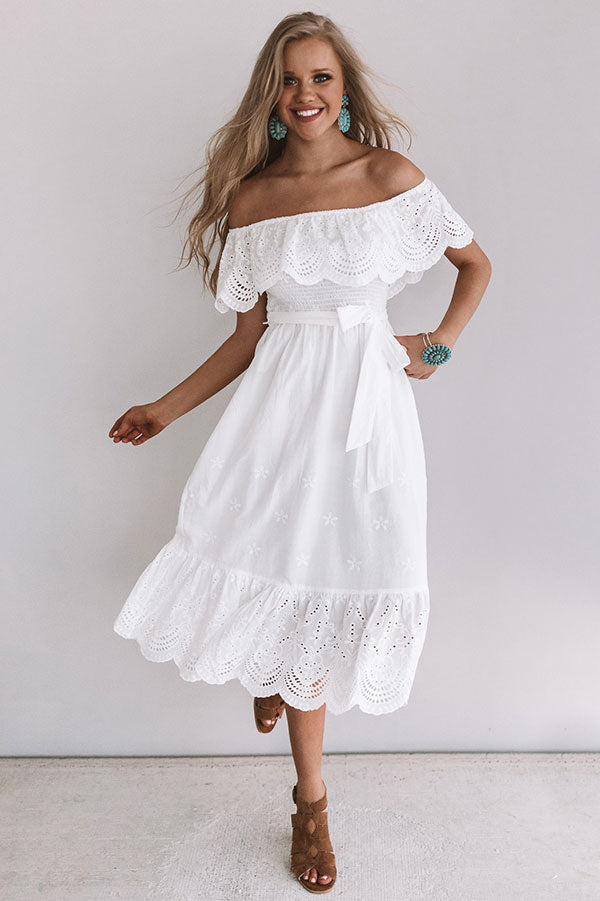 Sunrise Beach Walk Smocked Eyelet Midi – Impressions Online Boutique