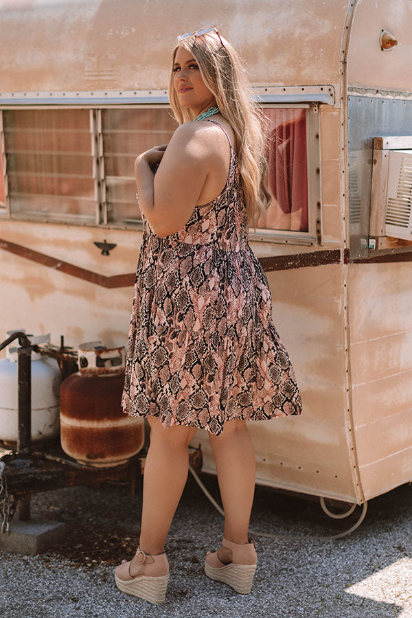 Cruising Down Sunset Snake Print Dress in Pink Curves