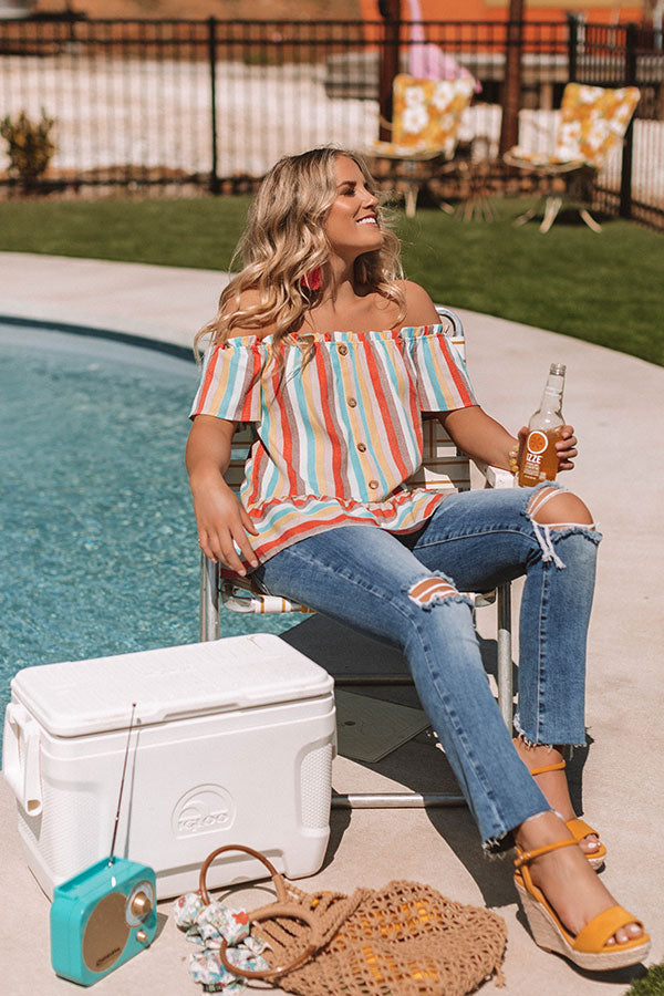 Tanlines in Tahiti Stripe Top in Ocean Blue