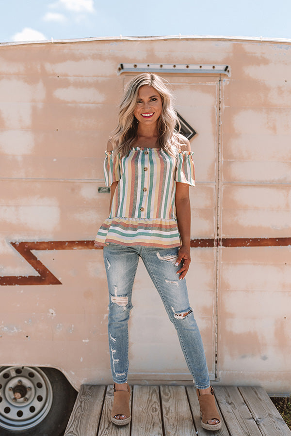 Tanlines in Tahiti Stripe Top in Emerald