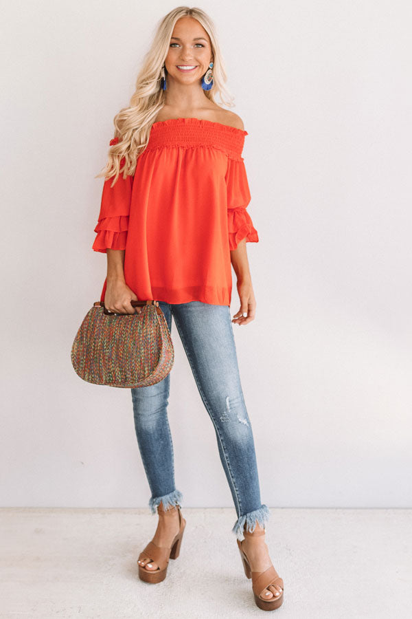Wine And Sunshine Off Shoulder Top In Scarlet
