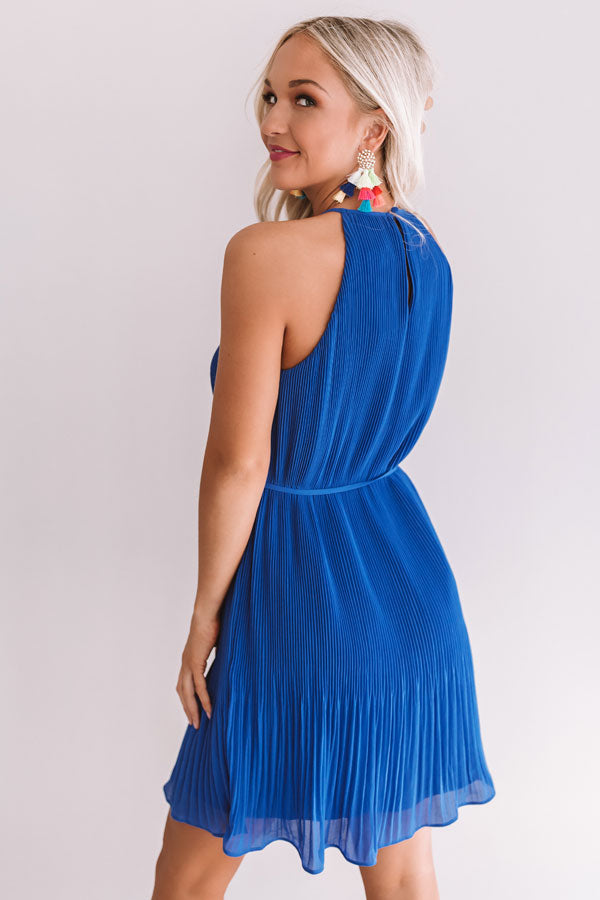 Laughing In London Pleated Dress In Royal Blue Laughing In London Pleated Dress In Royal Blue