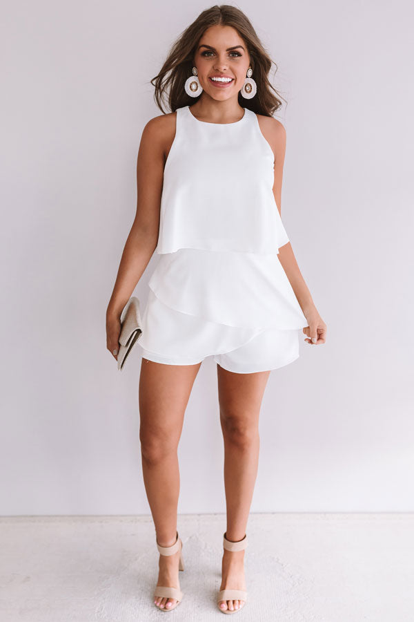 First Class At Fashion Week Tiered Romper In White
