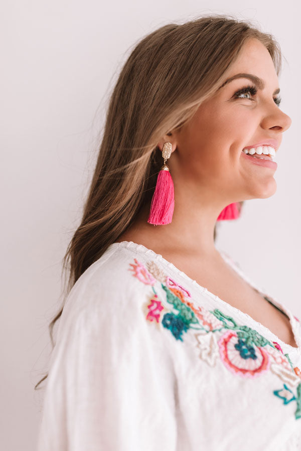 Cabana Fever Tassel Earrings In Hot Pink