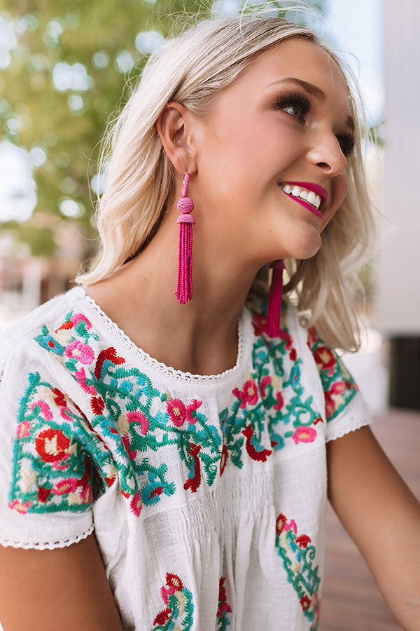 Prettier In Paradise Beaded Earrings In Fuchsia