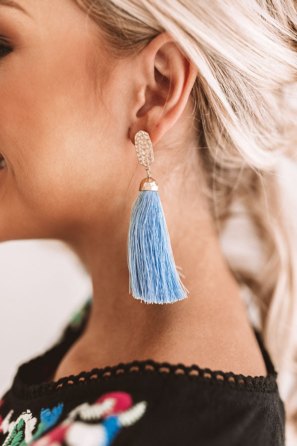 Cabana Fever Tassel Earrings In Sky Blue