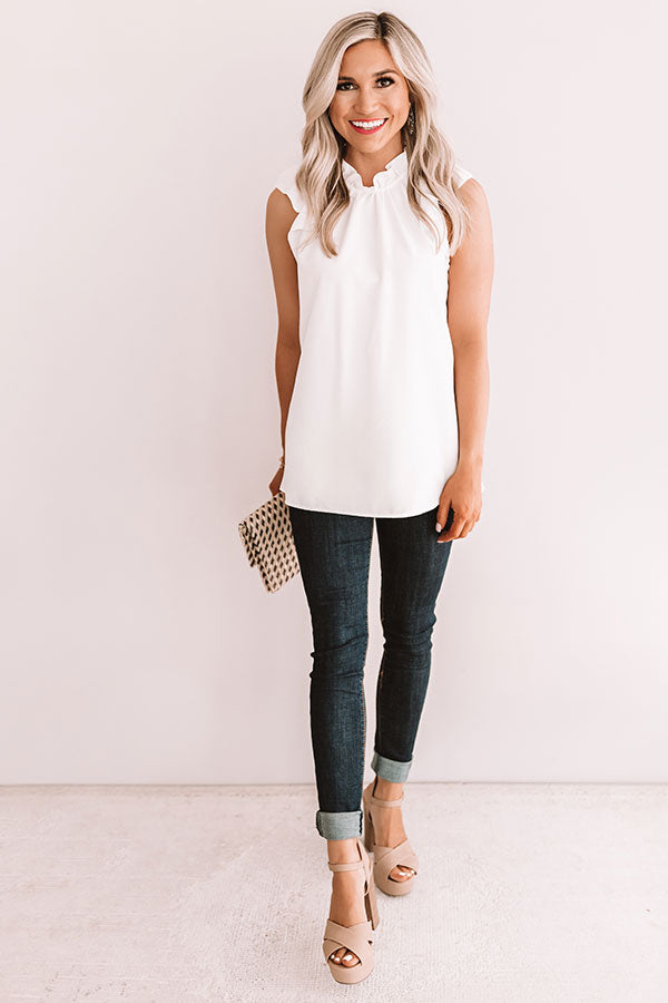 Strike A Rose Ruffle Top In White