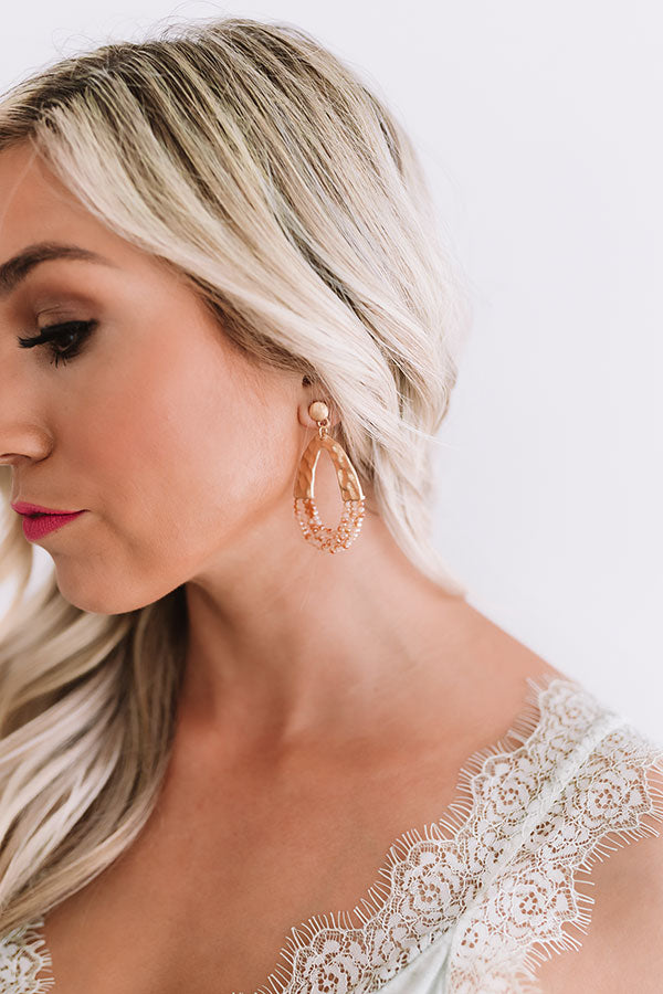 Sparkles Between Us Beaded Earrings in Peach