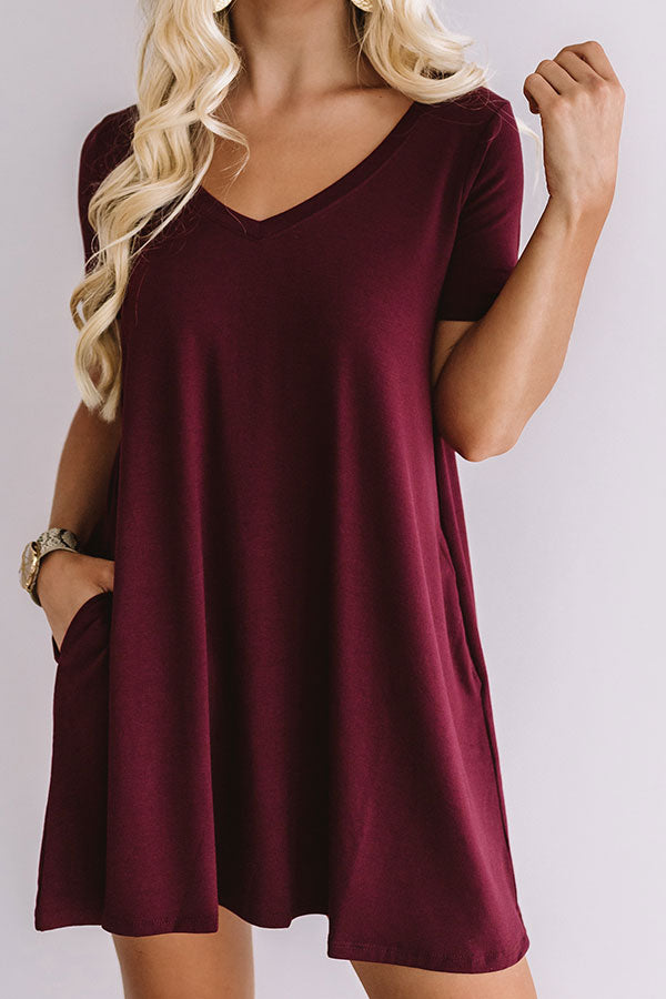 Down, Set, Chic T-Shirt Dress In Maroon Down, Set, Chic T-Shirt Dress In Maroon