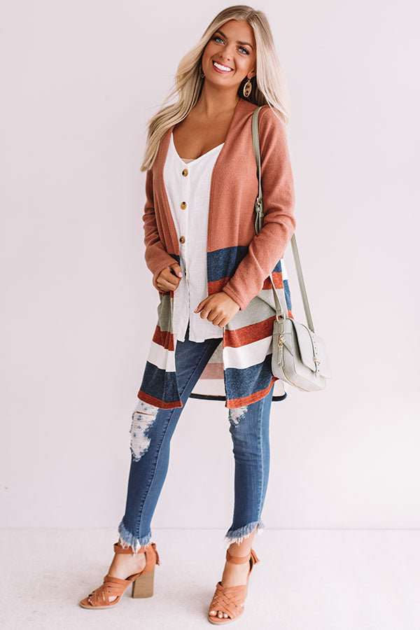 Loving Manhattan Stripe Cardigan In Rust