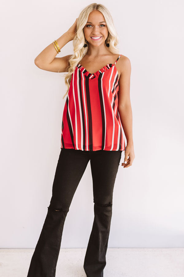 Champagne Cheers Stripe Shift Tank in Red