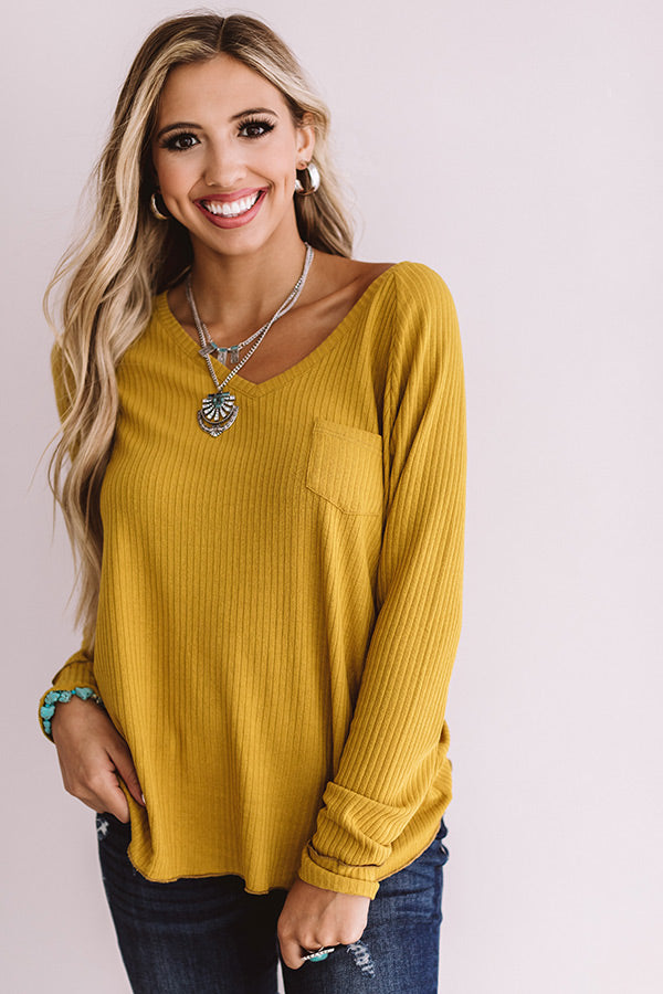 Canyon Ridge Ribbed Shift Top In Mustard