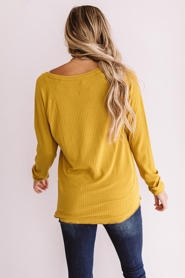 Canyon Ridge Ribbed Shift Top In Mustard