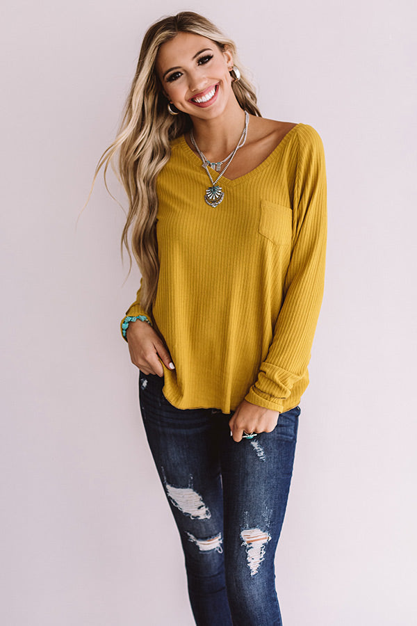 Canyon Ridge Ribbed Shift Top In Mustard