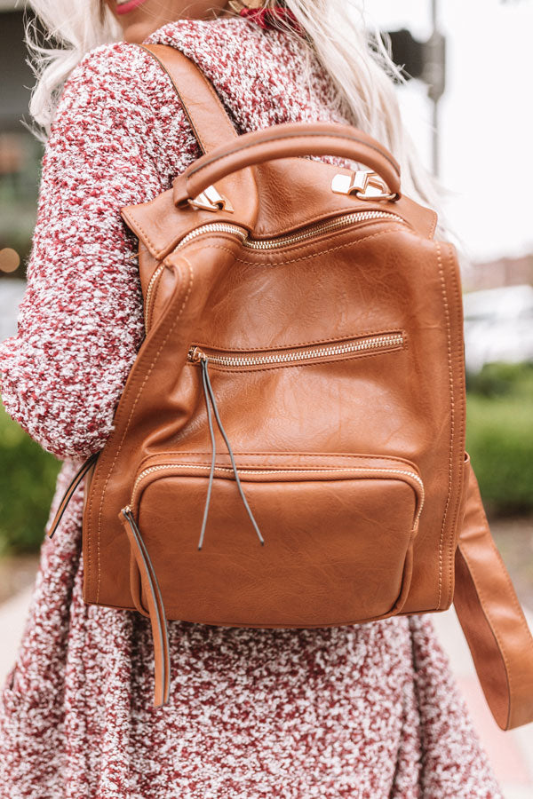 cognac faux leather backpack Epic Adventure Faux Leather Backpack In Brown