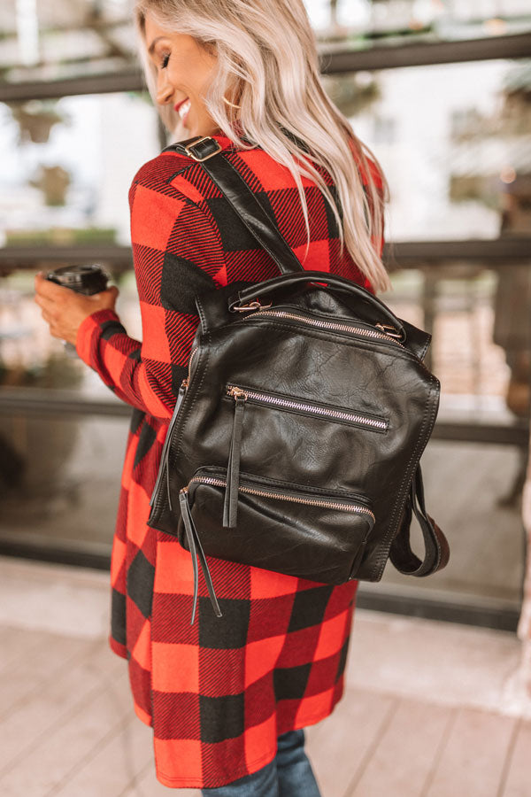 Epic Adventure Faux Leather Backpack In Black