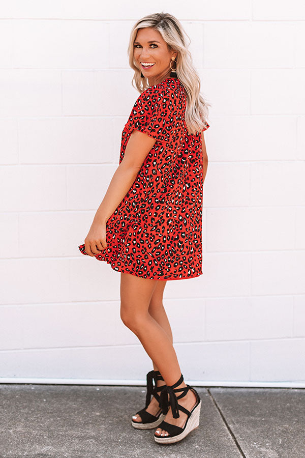 Cheers And Kisses Leopard Shift Dress in Red