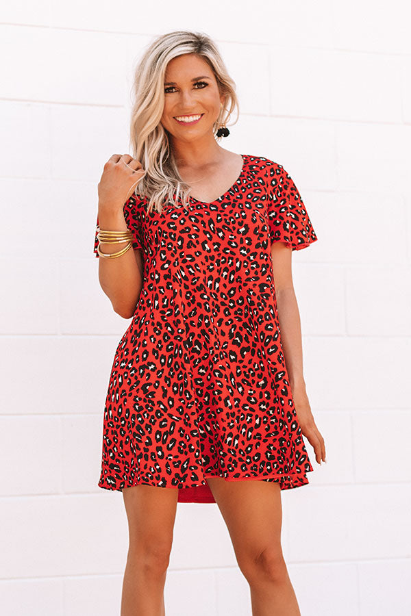 Cheers And Kisses Leopard Shift Dress in Red