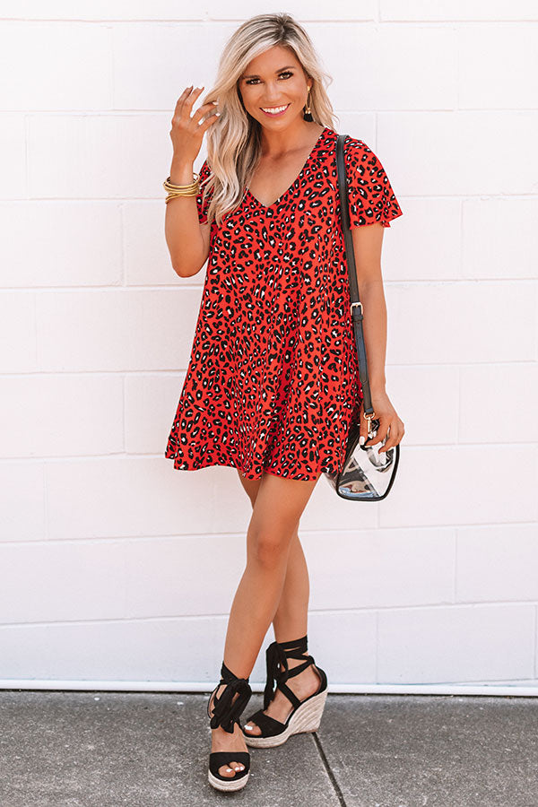 Cheers And Kisses Leopard Shift Dress in Red