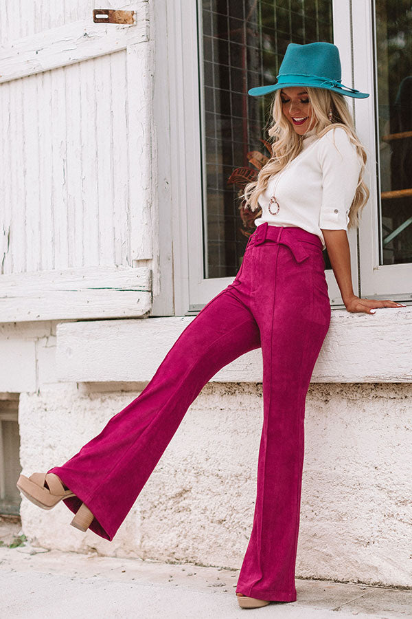 The Essie High Waist Faux Suede Flare in Fuchsia