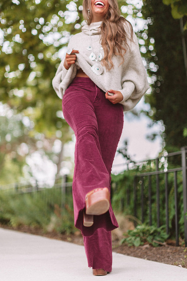 The Harmony High Waist Corduroy Flare In Wine