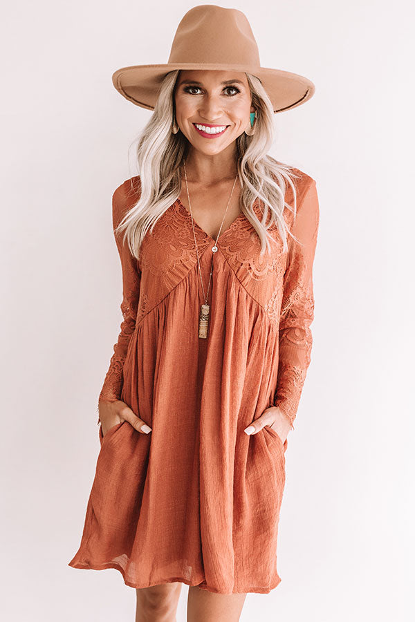 Vintage Vibes Lace Babydoll Dress In Rust Image - 1