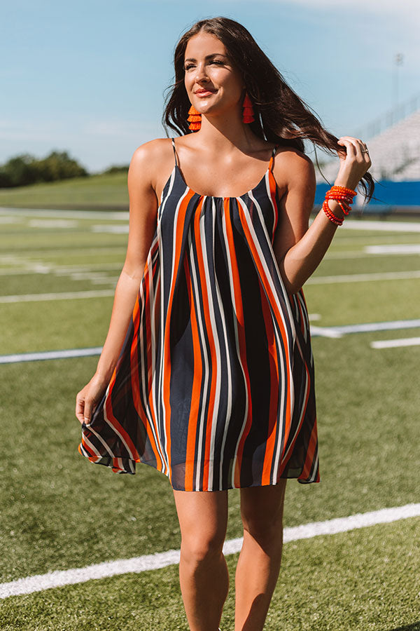 navy and orange striped dress Navy and Orange Stripe Mini Dress M