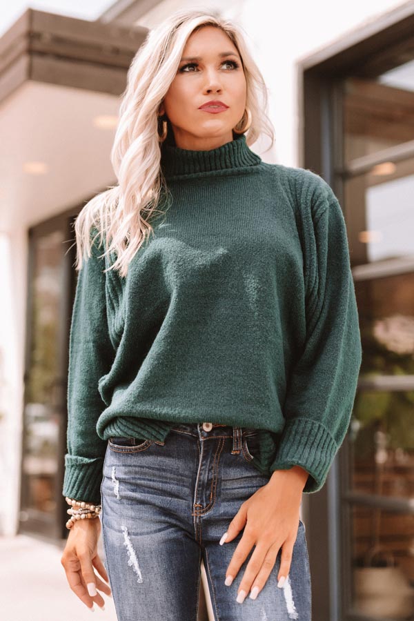 Around The Bonfire Shift Sweater In Hunter Green