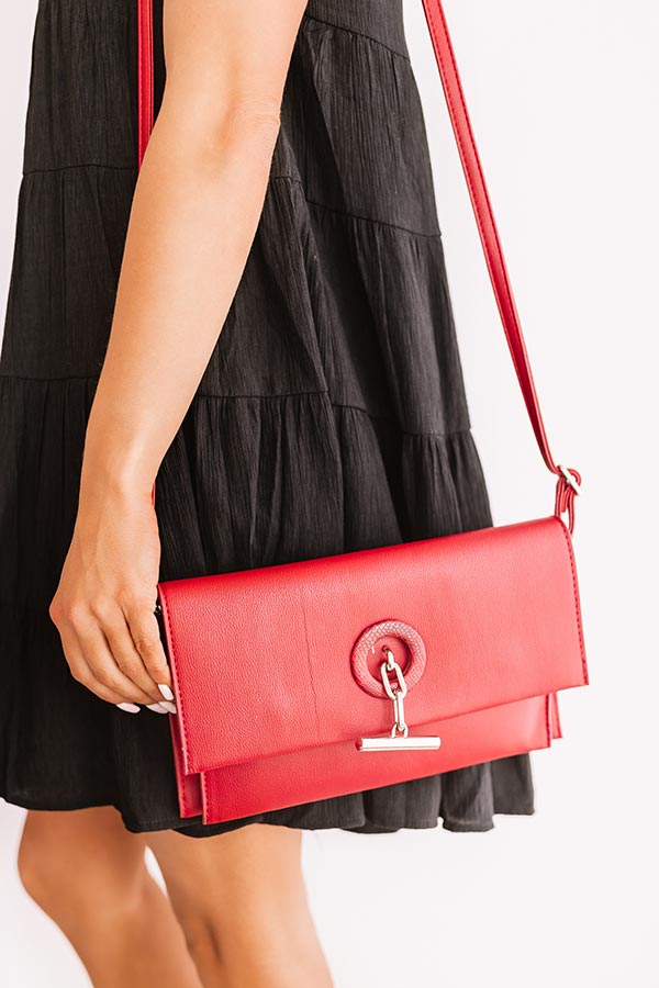 City Nights Faux Leather Clutch In Crimson