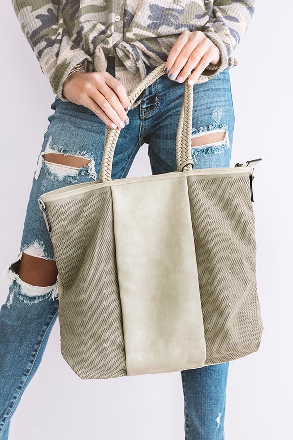Brunch And Bonding Faux Leather Tote In Sage
