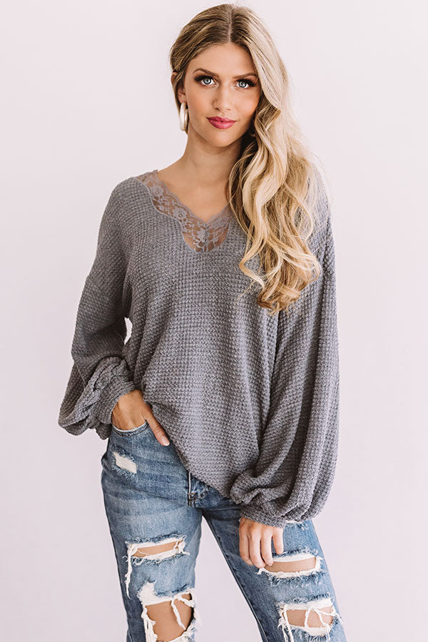 Kisses By Midnight Waffle Knit Top In Grey