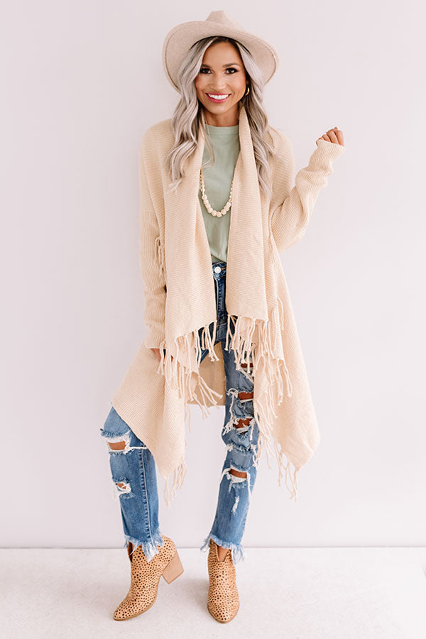 Feeling Sweet Fringe Cardigan In Champagne