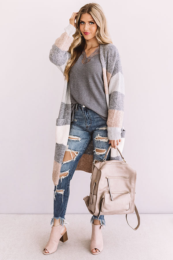 Bundled Up In Brooklyn Color Block Cardigan In Dark Grey