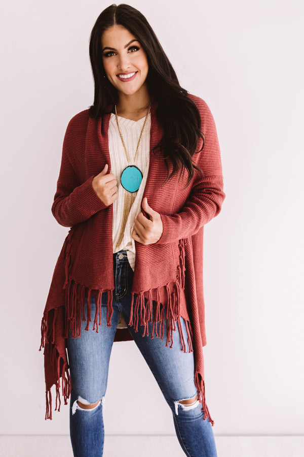Feeling Sweet Fringe Cardigan In Rustic Rose