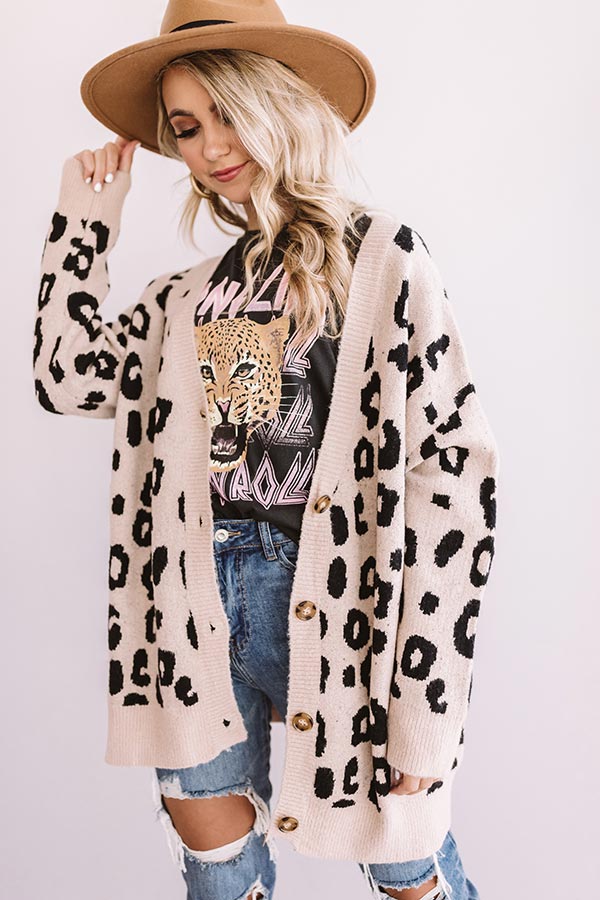Pinot in Winter Park Leopard Cardigan In Iced Latte