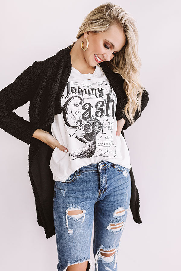 Johnny Cash Distressed Boyfriend Tee In White