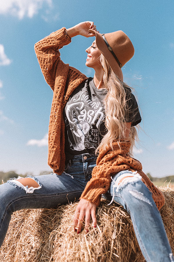 Johnny Cash Distressed Boyfriend Tee In Black