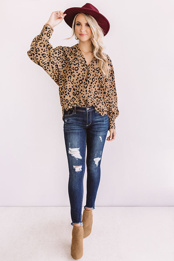 Leave Her Wild Button Up Top In Mocha