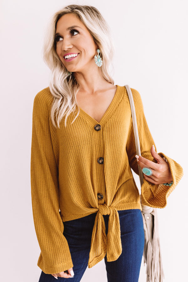 A Wonderful Life Knit Tie Top In Mustard