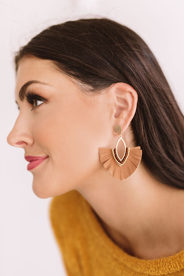 Charm Life Faux Leather Fan Earrings in Brown