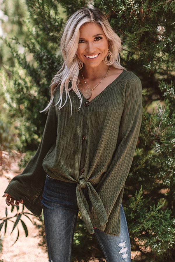 A Wonderful Life Knit Tie Top In Olive
