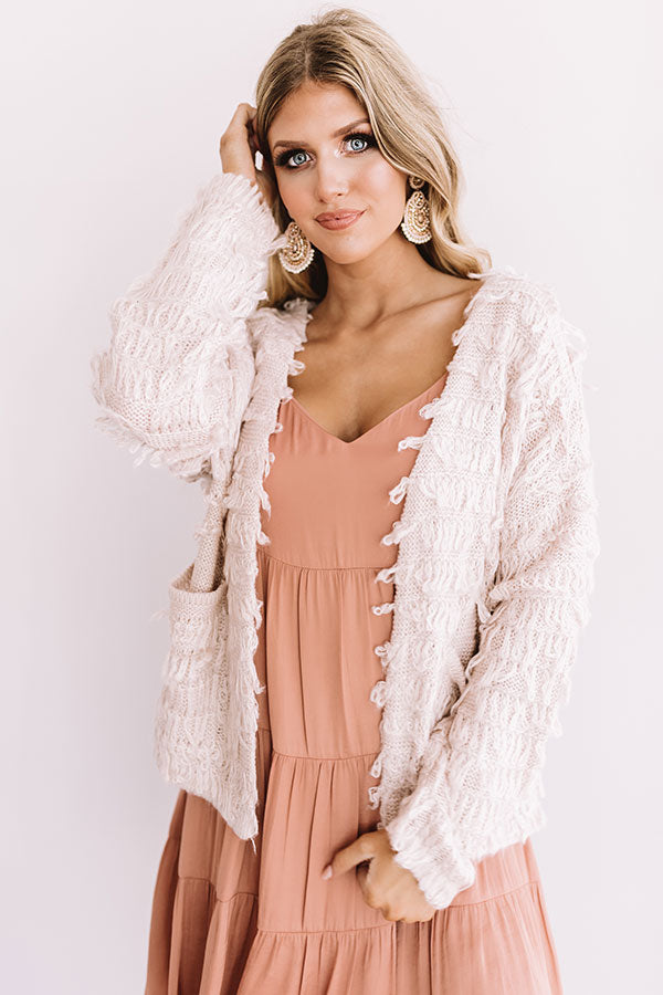 Leave Knit To Me Cardigan In Light Blush
