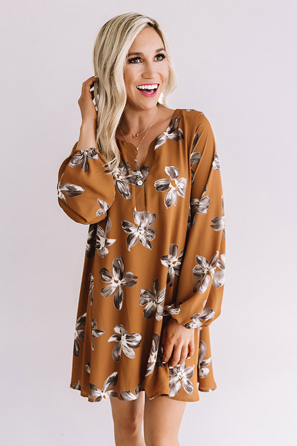 Chiffon On My Mind Floral Tunic Dress in Chocolate