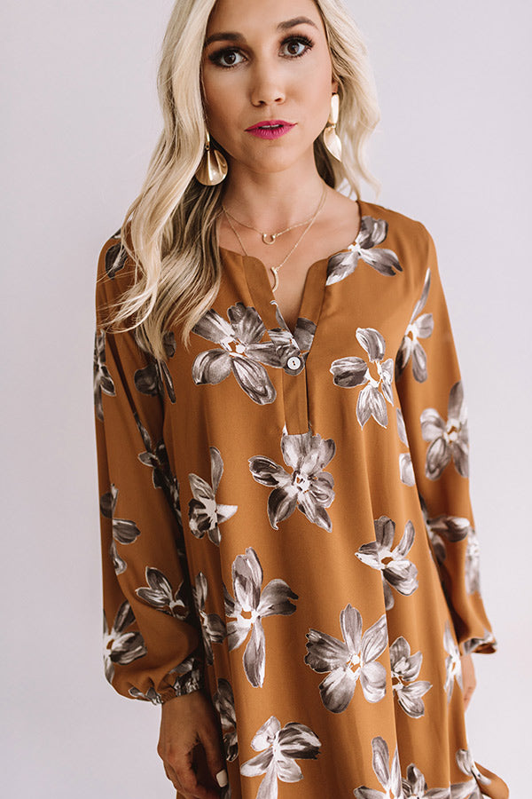 Chiffon On My Mind Floral Tunic Dress in Chocolate